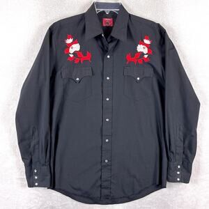 VTG Chute #1 Western Shirt Mens L Black Red Embroidered Pearl Snap Cowboy Rodeo